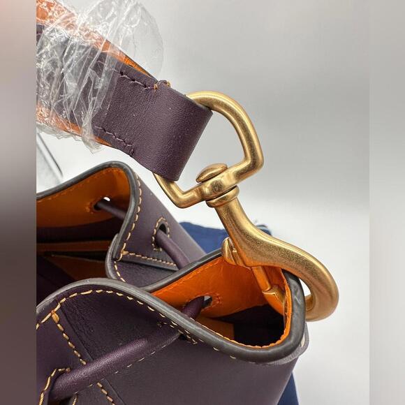 Dooney & Bourke Marlowe Drawstring Emerson Leather Bucket Shoulder Bag Plum Wine - Picture 5 of 9